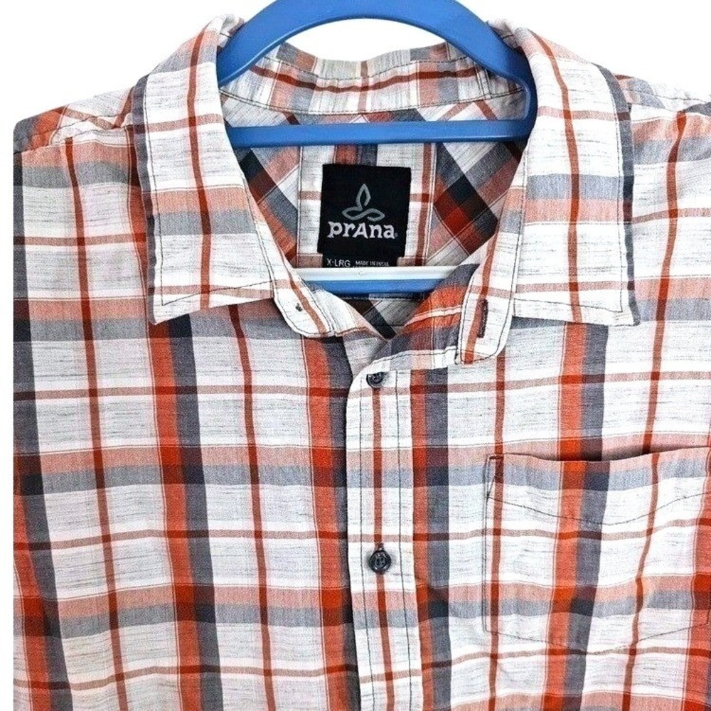 Prana Tamarack Shirt Men's XL Plaid‎ Short Sleeve Button Up Organic Blend - Picture 3 of 9